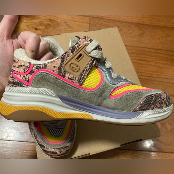 Gucci Ultrapace Sneakers Pink Multi Leather Metallic Reptile Snake Print… - Picture 4 of 11